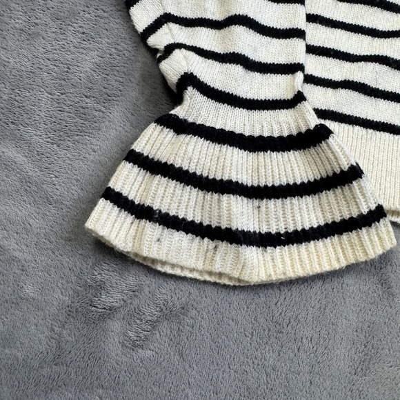 J Crew Sweater Womens Medium White Black Striped Wool Blend Bell Sleeve Pullover - Picture 2 of 11